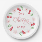 2つのさくらんぼオントップツインズベビーシャワー ペーパープレート (正面)