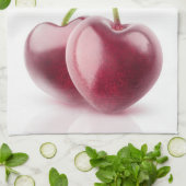 2つのさくらんぼハート キッチンタオル (折り畳み)