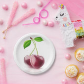 2つのさくらんぼハート ペーパープレート (パーティー)