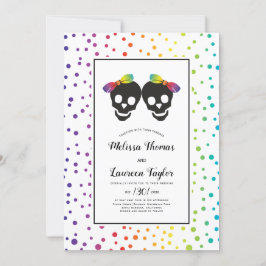 2つのつばに弓の虹の色レズ結婚ビアン 招待状