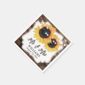 2つのひまわり文字列ライトバーンドウッド結婚ズ スタンダードカクテルナプキン (角)