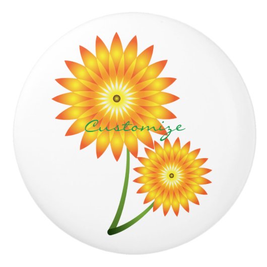 2つのひまわり植物サンダー_コーブ セラミックノブ (正面)