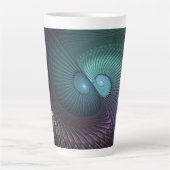 2つのらせん状カラフルモダン抽象芸術フラクタル カフェラテマグ (正面)