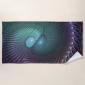 2つのらせん状カラフルモダン抽象芸術フラクタル ビーチタオル (正面)