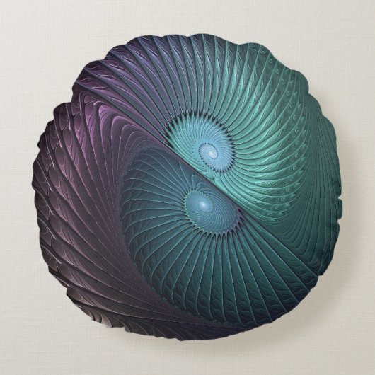 2つのらせん状カラフルモダン抽象芸術フラクタル ラウンドクッション (正面)