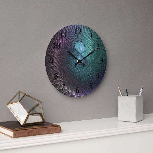 2つのらせん状カラフルモダン抽象芸術フラクタル ラージ壁時計 (オフィス)