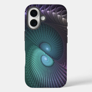 2つのらせん状カラフルモダン抽象芸術フラクタル iPhone 16ケース