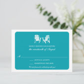 2つのアディロンダックチェアの出欠確認カード | ティール 招待状 (スタンド正面)