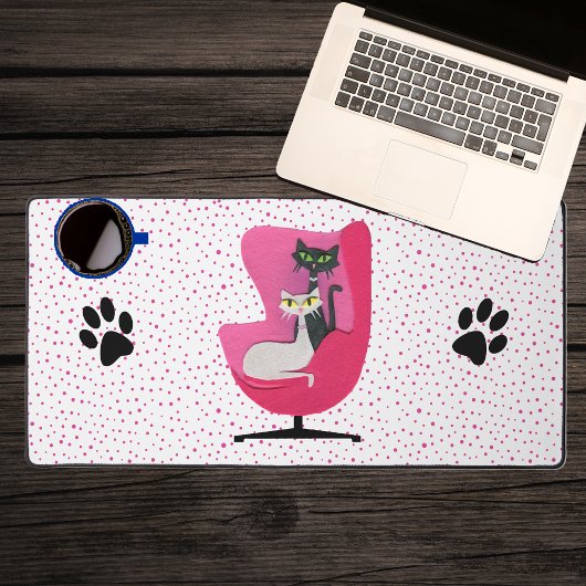2つのアトミック猫ヴィンテージピンチェアポー印刷ドット デスクマット