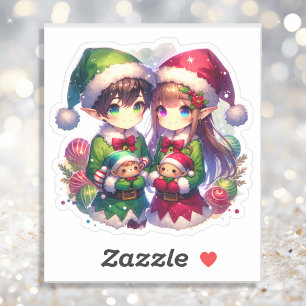 2つのアニメ小妖精や小人   かわいいクリスマス シール