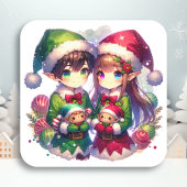 2つのアニメ小妖精や小人 | かわいいクリスマス スクエアシール