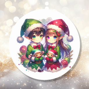 2つのアニメ小妖精や小人   かわいいクリスマス ラウンドシール