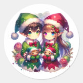 2つのアニメ小妖精や小人 | かわいいクリスマス ラウンドシール (正面)