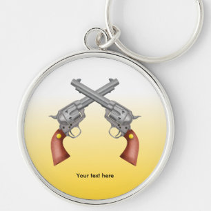 2つのアメリカの古い西のピストルが交差 キーホルダー