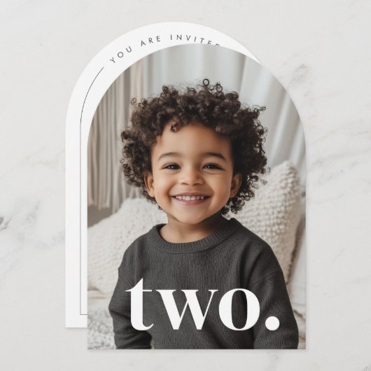 2つのアーチ型の写真2番目の誕生日 招待状 (正面/裏面)