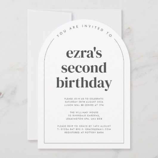 2つのアーチ型の写真2番目の誕生日 招待状 (裏面)