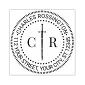 2つのイニシャル モノグラム ソード＃1 名前 返送先住所 ラバースタンプ (インプリント)