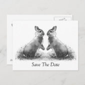 2つのウサギ（バニー）：日付を保存する 案内ポストカード (正面/裏面)