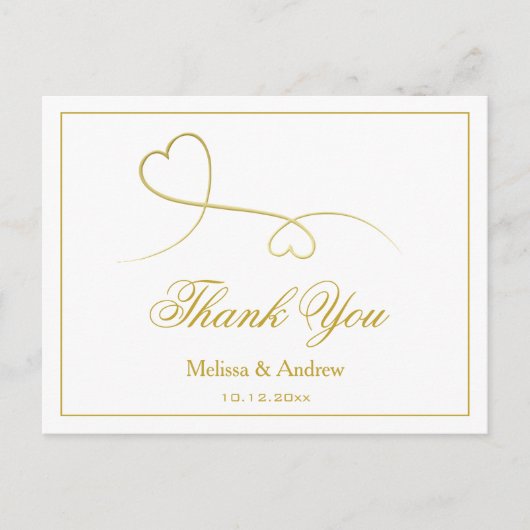 2つのエレガントなゴールドハート | 結婚式のお礼 ポストカード (正面)