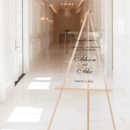 2つのエレガントハートス結婚クリプトのウェルカムサイン アクリルサイン