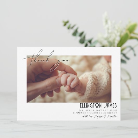 2つのエレガントベビー写真の誕生のお知らせ 案内状 (スタンド正面)