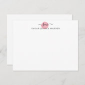 2つのエレガントモノグラムのスクリプトのスワッシュ赤面ピンクドット ノートカード (正面/裏面)