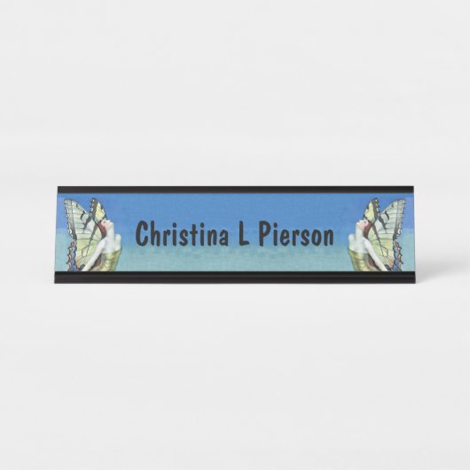 2つのエレガント妖精金ゴールドドレスバタフライウィング デスクネームプレート (正面)