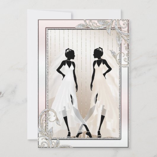 2つのエレガント花嫁を持つゲイ結婚式招待状 招待状 (正面)