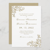 2つのエレガント花嫁金ゴールドスクロール結婚式招待状 招待状 (正面/裏面)