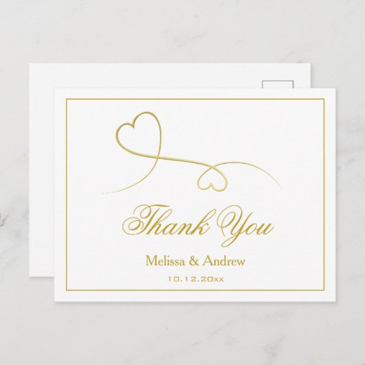 2つのエレガント金ゴールドハート |さん結婚ありがとう ポストカード (正面/裏面)