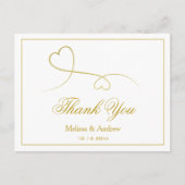 2つのエレガント金ゴールドハート |さん結婚ありがとう ポストカード (正面)