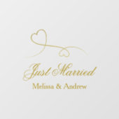 2つのエレガント金ゴールドハート |たった今結婚しました結婚の車 ウィンドウサイン (シート)