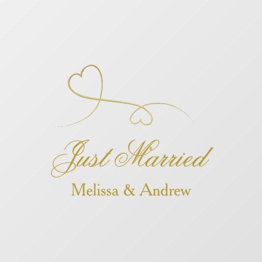 2つのエレガント金ゴールドハート |たった今結婚しました結婚の車 ウィンドウサイン (シート)