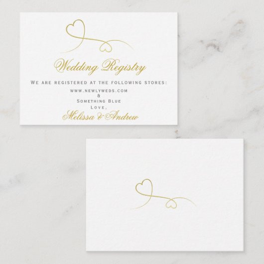 2つのエレガント金ゴールドハート |の結婚レジストリの挿入 エンクロージャーカード (正面/裏面)