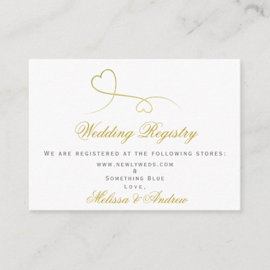 2つのエレガント金ゴールドハート |の結婚レジストリの挿入 エンクロージャーカード (正面)