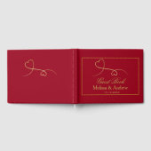 2つのエレガント金ゴールドハート |カーマインレッド結婚ズ ゲストブック (全面)