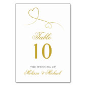 2つのエレガント金ゴールドハート |パーソナライズされた結婚s テーブルナンバー (正面)