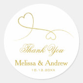 2つのエレガント金ゴールドハート |結婚の'ありがとう' ラウンドシール (正面)