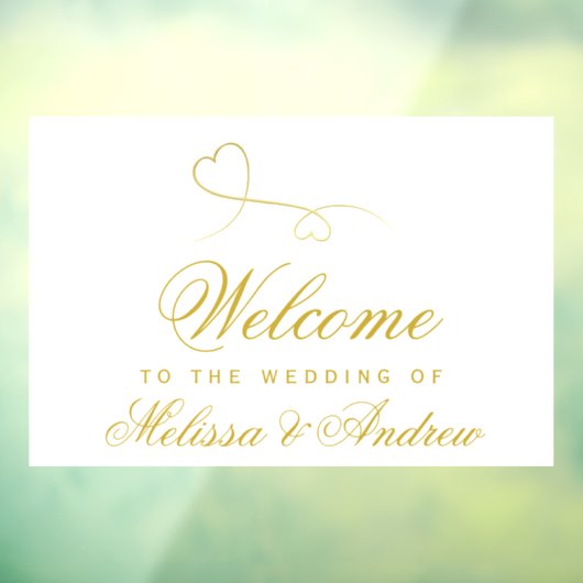 2つのエレガント金ゴールドハート |結婚へようこそ ウィンドウサイン (シート3)