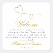 2つのエレガント金ゴールドハート |結婚へようこそ スクエアシール (正面)