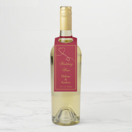 2つのエレガント金ゴールドハート |赤結婚の' ボトルネックタグ