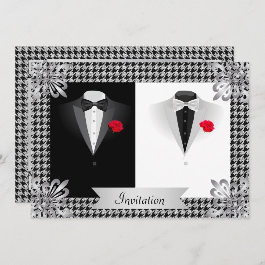 2つのエレガントTuxeddosを持つゲイ結婚式招待状 招待状 (正面/裏面)