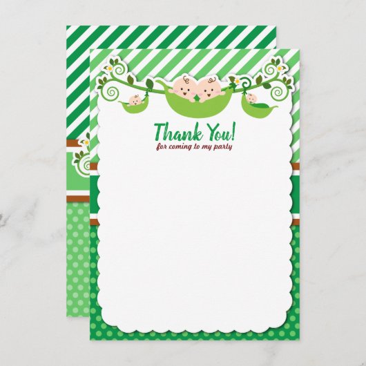 2つのエンドウ豆の双生児ベイビーシャワー誕生日 サンキューカード (正面/裏面)
