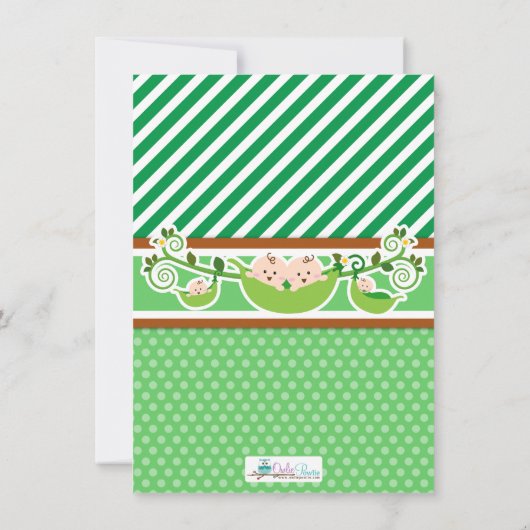 2つのエンドウ豆の双生児ベイビーシャワー誕生日 サンキューカード (裏面)