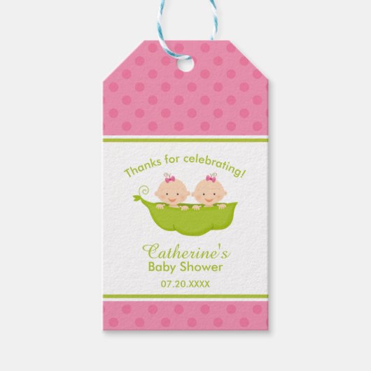 2つのエンドウ豆、ピンクの双子 ギフトタグ (正面)