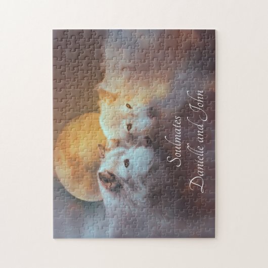 2つのオオカミと名前をカスタムするソウルメイト ジグソーパズル (縦)