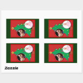 2つのオーナメントの写真フレームが付いているクリスマスツリー 長方形シール (シート)