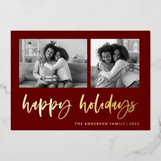 2つのカジュアルフォトグリッドのスクリプトを作成 |ハッピーホリデー 箔シーズンカード (正面)