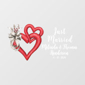 2つのカスタマイズ結合ハートたった今結婚しました ウィンドウサイン (シート)