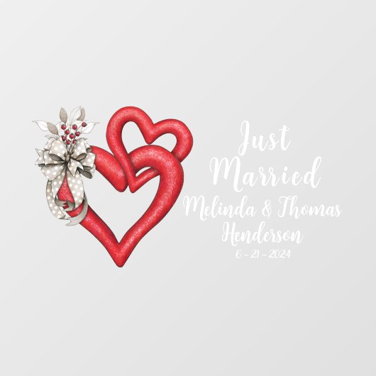 2つのカスタマイズ結合ハートたった今結婚しました ウィンドウサイン (シート)